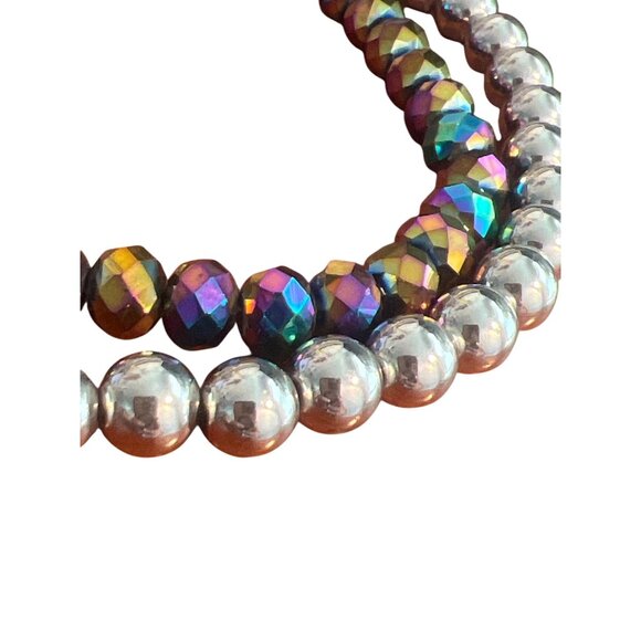 Iridescent Glass Beaded Double Strand Chain Necklace Adjustable Lobster 20.5" - Picture 2 of 4